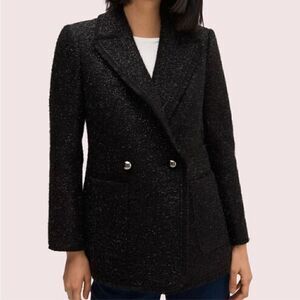 Kate‎ Spade Tinsel Tweed Double Breasted Blazer Women 00 Black Business Office
